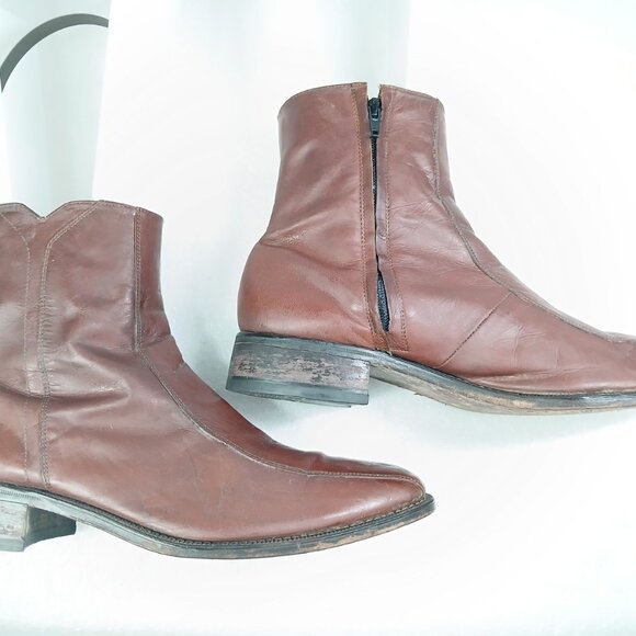 Florsheim Brown Leather Zip-Up Ankle Dress Boots Mens 11 Vintage Good Cond - Picture 6 of 16